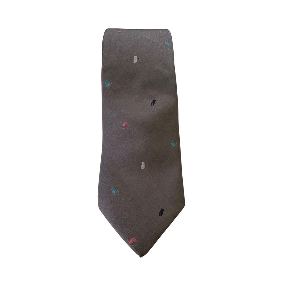 Christian Dior Mens Silk Tie Gray Geometric Confetti Pattern Made in USA 55 Inch